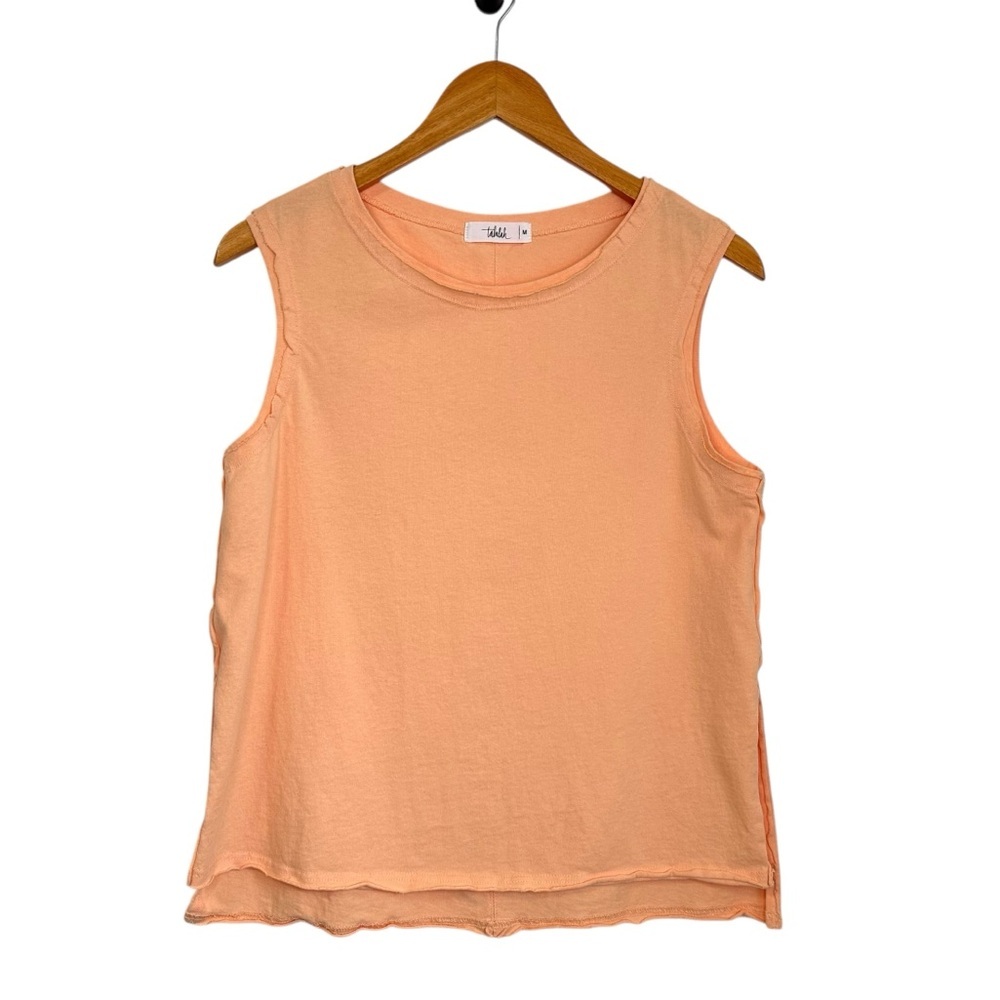 Talulah Womens Tank Top Sz Medium Orange Raw Trim Side Slits
